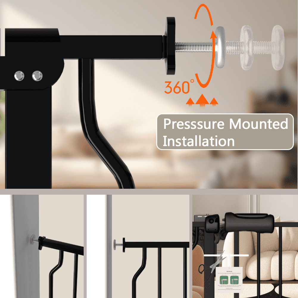 FURDEAR 24-29" Narrow Baby Safety Gate with Wall Protectors Black Metal Gate