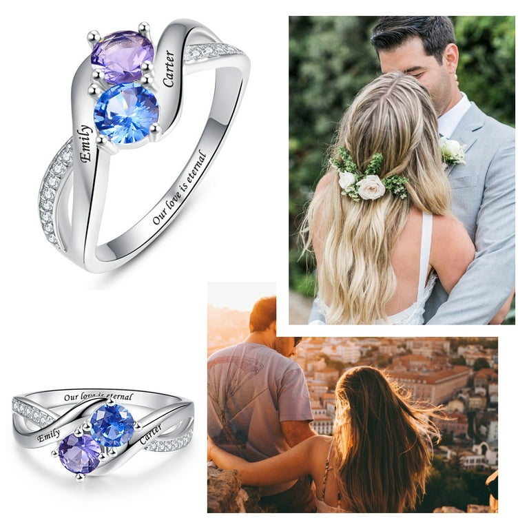 JQUEEN Women's Personalized 925 Sterling Silver Mothers Ring