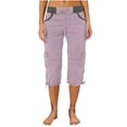 thumbnail image 2 of Aligament Summer Women Multi Pocket Trousers Outdoor Casual Sports Cropped Pants Overalls Thin Loose Cargo Shorts Purple 3XL, 2 of 8