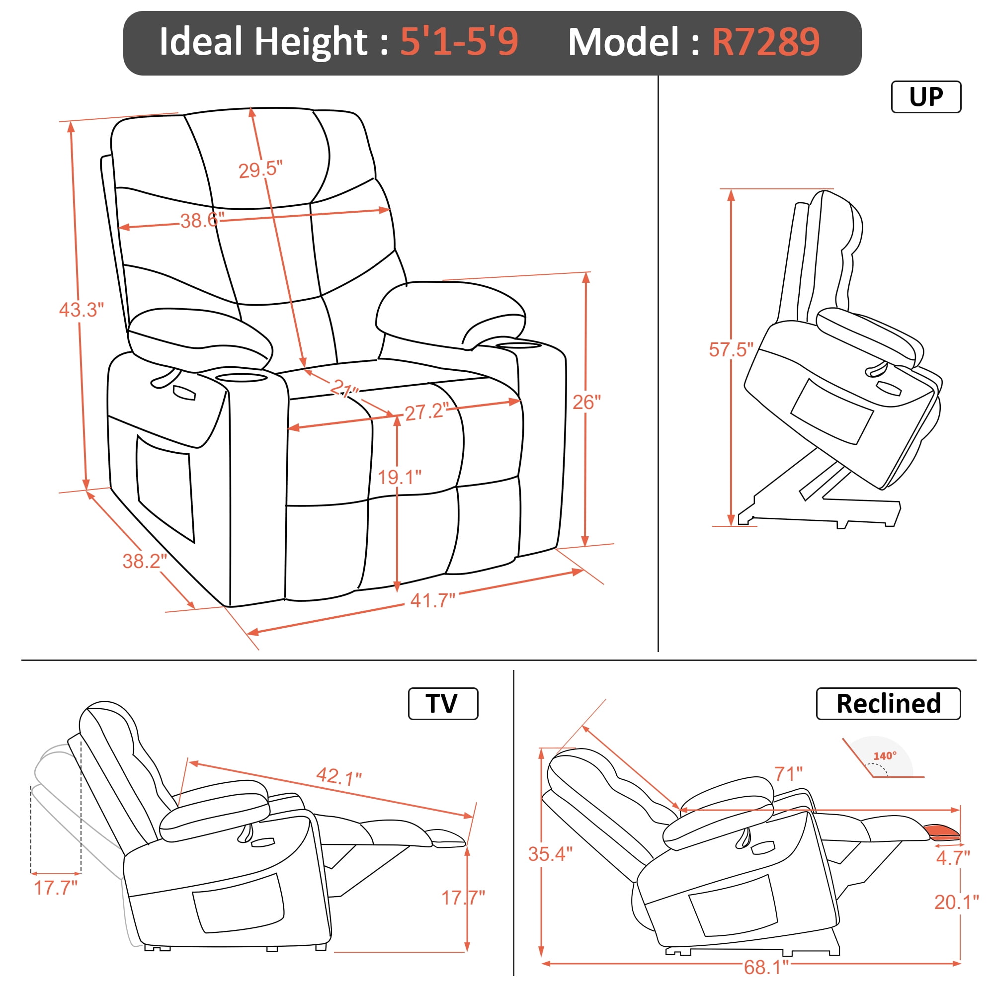 MCombo Oversized Power Lift Recliner Chair with 27.2'' Extra Wide Seat for Big Elderly People, Fabric (Light Grey, Medium-Wide)