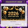 thumbnail image 2 of Gold Black Theme Happy New Year Banner Sparkling Stars Festive Backdrop Metallic Balloons Golden Garland Holiday Background for New Year Party Family Gathering Indoor Event, 2 of 9