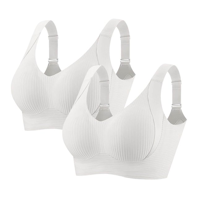 2 Pieces Women Plus Size Push-Up Bras No Underwire T-Shirt Bralettes Ribbed Full Coverage Sports Everyday Bras White, 40/90BCD