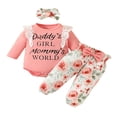 thumbnail image 1 of Baby Girls 3Pcs Fall Outfits Long Sleeve Lace Ruffle Romper + Pants + Headband Set Infant Clothes, 1 of 7
