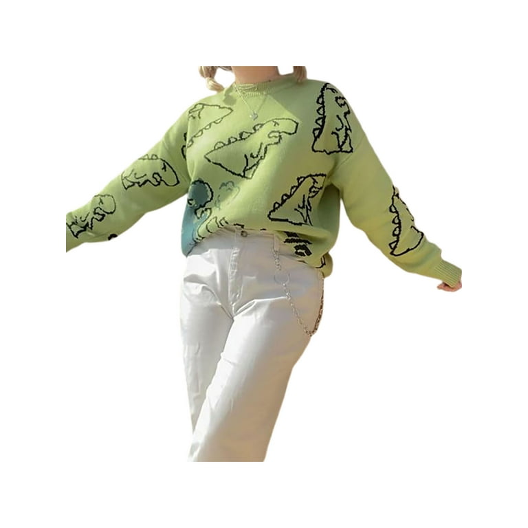 LUGOGNE Womens Kawaii Dinosaur Sweatshirt Casual Palestine