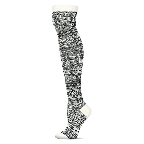 MeMoi Snow Flakes & Stripes Over The Knee Socks - Womens - Female, One Size, Ivory