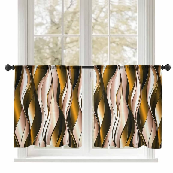 Yellow Gradient Line Sheer Curtains 54 inches Long, Abstract Twist Modern Light Filtering Sheer Window Curtains Rod Pocket Voile Drapes for Bedroom Living Room, 52"W x 54"L 2 Panels