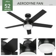 Hunter 52 inch Indoor Ceiling Fan with LED Light and Remote Control - Black Modern Smart Ceiling Fan, Standard Mount, 5 Blades, For Bedroom, Living Room, or Kitchen, Quiet- Aerodyne 51314, Matte Blac