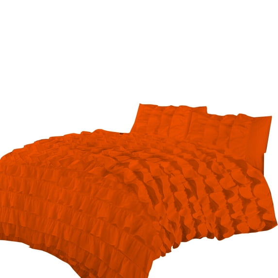 BedDecor 600 TC 3Pcs Ruffel Pattern (Orange,Oversized King) 100% Egyptian Cotton Base Duvet Set