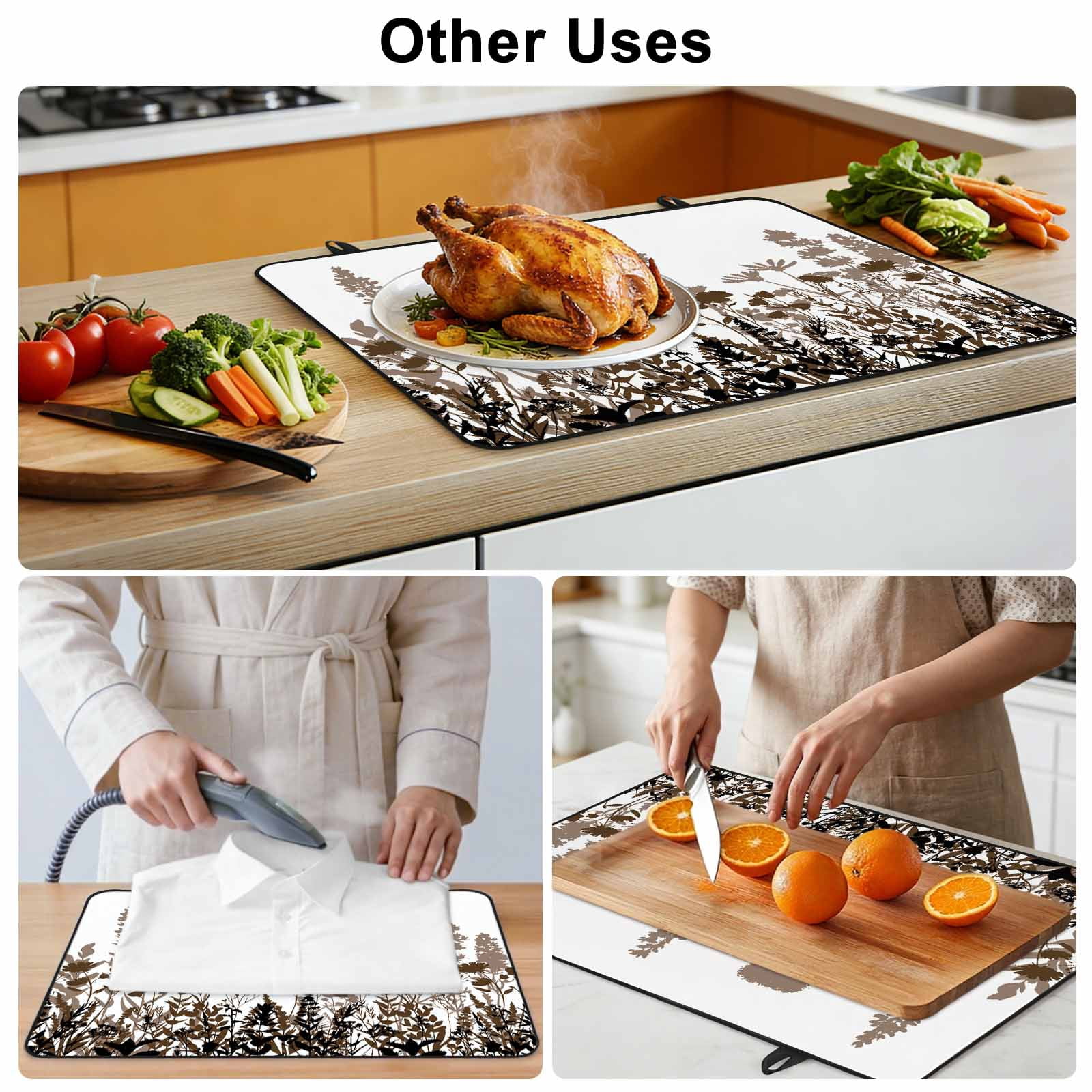 Brown Flowers Stove Top Cover for Electric Stove, Heat-proof & Non Slip Glass Top Stove Cover Protector, Vintage Country Spring Wild Floral Herbs Kitchen Flat Cooktop Rubber Mat 36x21 Inches