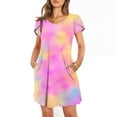 thumbnail image 2 of SHOPESSA Women's Round Neck Petal Short Sleeve With Pocket Ruffle Hem Tunic Dresses for Women, 2 of 7
