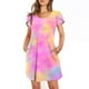 thumbnail image 5 of Vestido estampado de bolsillo con cuello redondo y mangas cortas cruzadas sasuales a la moda para mujer Pompotops  ghjkhdj11082, 5 of 7