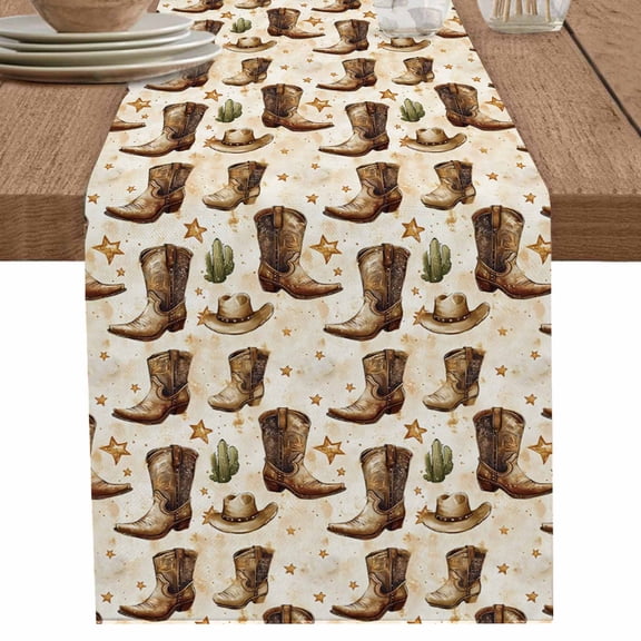 nqOlkjepod Brown Western Cowboy Table Runner 60 Inches Long Farmhouse Dress Scarves, Vintage Desert Botanical Dining Tablerunner for Coffee Table/Kitchen Island/Party Décor, 13" x 60"