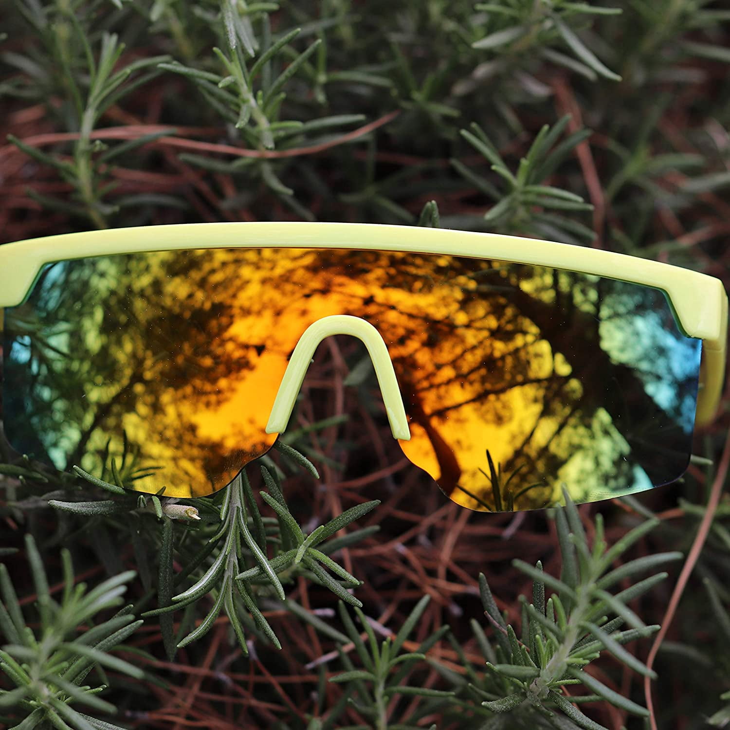 Oversized Semi Rimless Neon Rainbow Mirrored Shield Flat Top  display picture 2