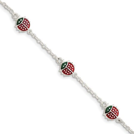 Sterling Silver Red Enamal Ladybugs Childs Bracelet