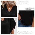 thumbnail image 4 of Women V Neck Lace Blouse Short Sleeved Comfortable Breathable Short Sleeve T Shirt Top Black L, 4 of 5