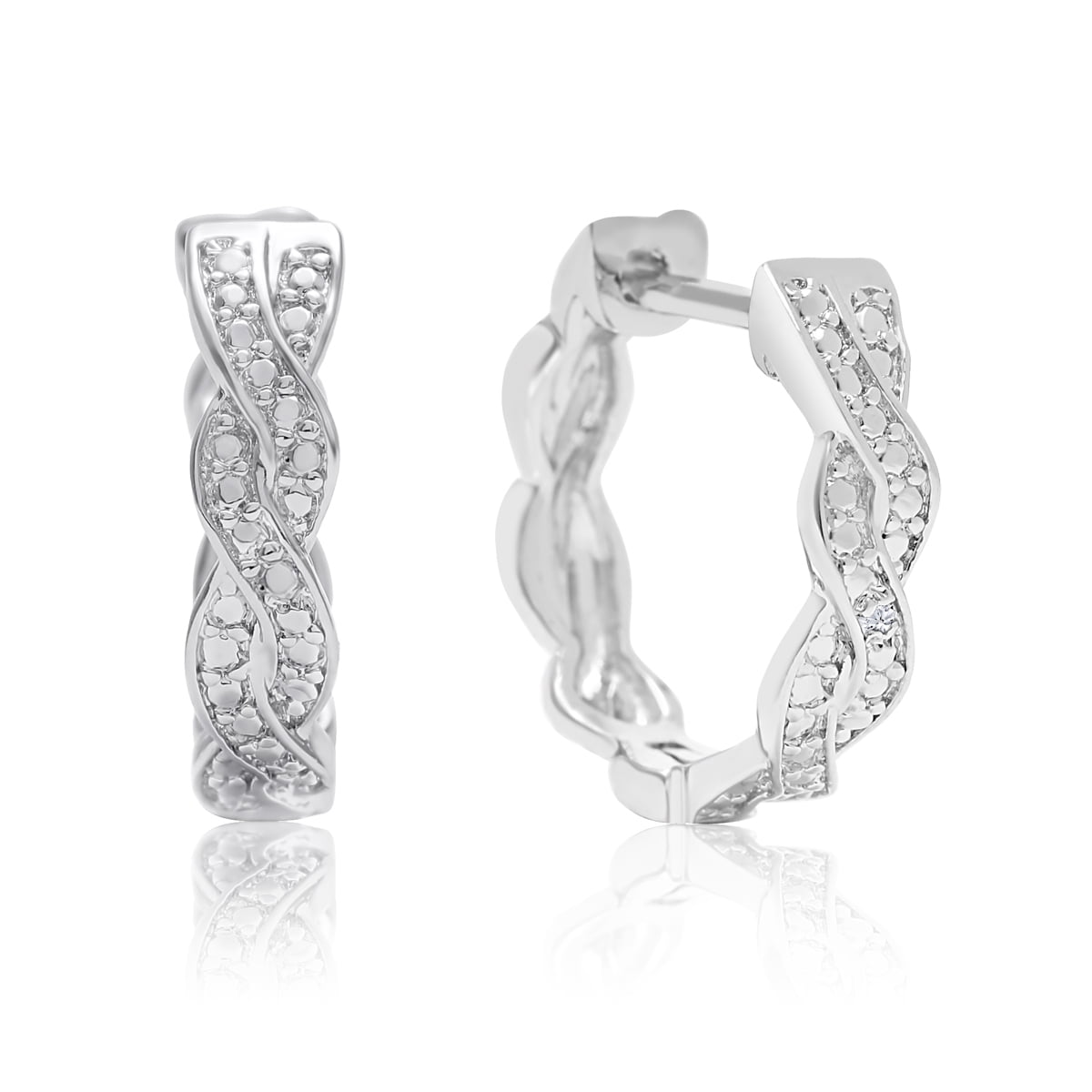 SuperJeweler Diamond Swirl Hoop Earrings, 1/2 Inch, Hidden Snap Backs For Women