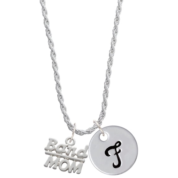 Delight Jewelry Silvertone Band Mom Silvertone Script Initial Disc - F - Charm Necklace, 20"+3"