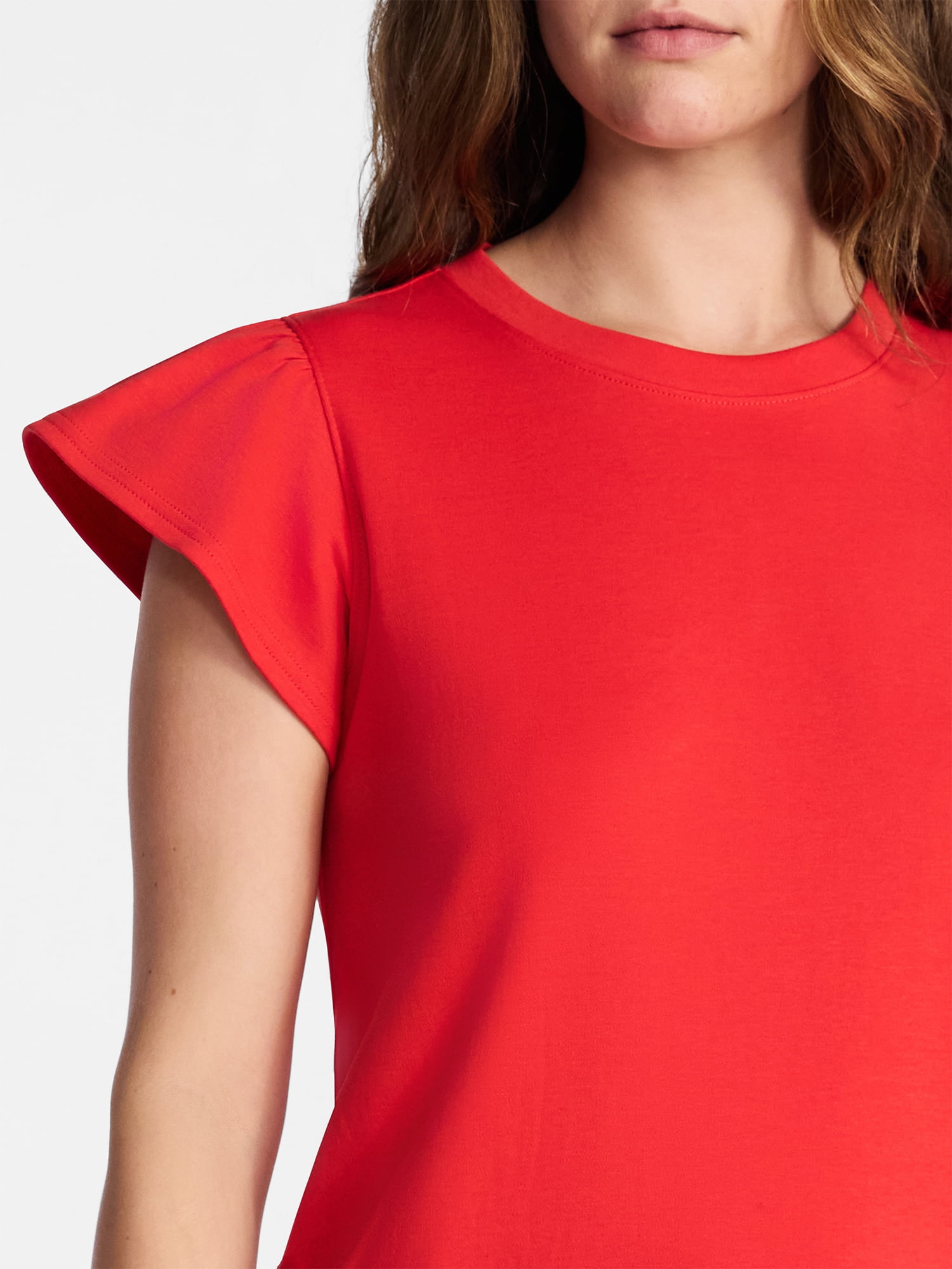Time and Tru Women's Cotton T-Shirt Mini Dress with Short Flutter Sleeves, Sizes XS-XXXL