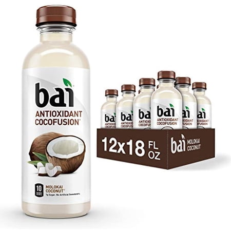 Bai Coconut Flavored Water, Molokai Coconut, Antioxidant Infused Drinks, 18 Fluid Ounce Bottles, (Pack Of 12)