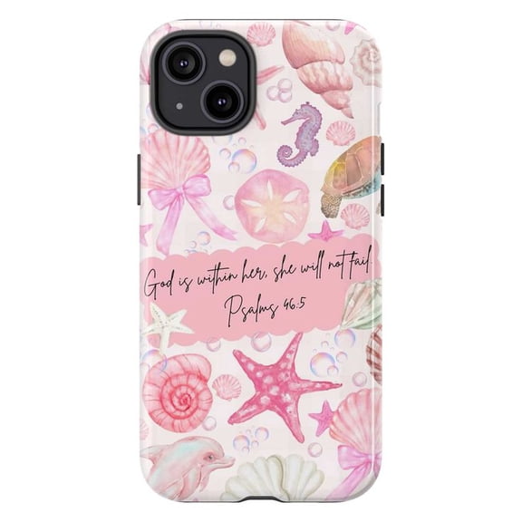 God Is Within Her Phone Case, Pink Seashell Starfish iPhone Cover for iPhone 17 16 15 14 13 12 11 Pro Plus Mini