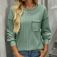 thumbnail image 6 of VgaVtl T-Shirt for Women Long Sleeve Womens Tops Plus Size Green Relaxed Fit Casual Pocket Plain Daily Comfy Tops,XL, 6 of 7