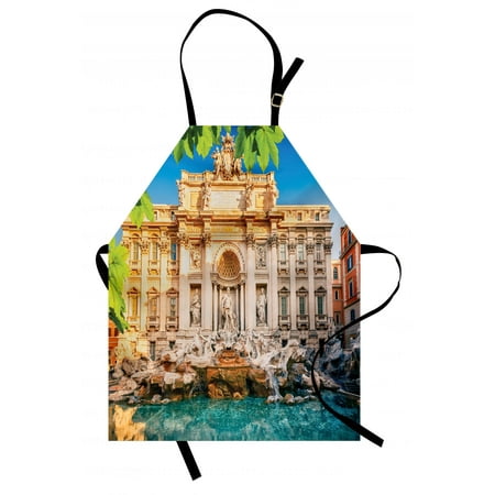 Italy Apron Fountain Di Trevi Famous Travel Destination Tourist Attraction European Landmark, Unisex Kitchen Bib Apron with Adjustable Neck for Cooking Baking Gardening, Multicolor, by