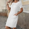 thumbnail image 5 of ClodeEU Women's Round Neck Short Sleeve Textured Straight Midi Dress with Pockets,Casual Summer Dress White,Women's Plus S, 5 of 8