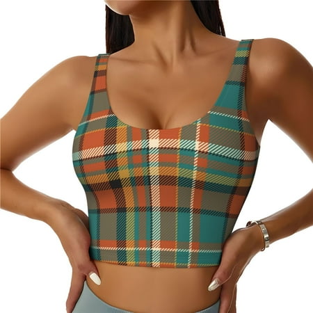 Matuu colorful plaid for Women s Sports Bra - Soft  Comfortable and Breathable Sports Vest for Yoga  Fitness  and Dance-Large