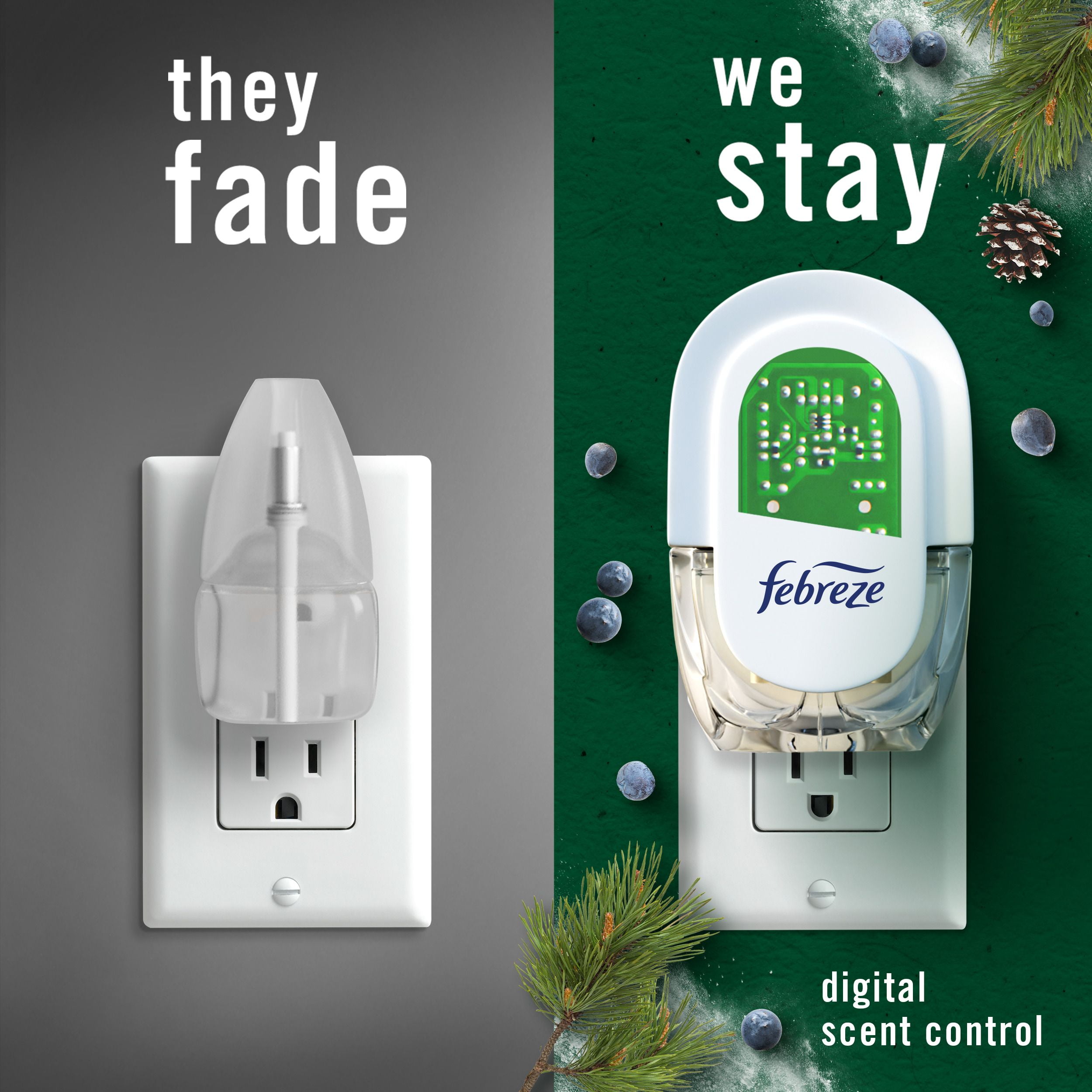 Febreze Plug In Air Freshener, Odor-Fighting Scented Oil Refill, White Pine & Berry, 4 Refill