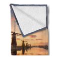 thumbnail image 2 of Nature Soft Flannel Fleece Throw Blanket, Landscape with Traditional Famous Dutch Windmills on Background near Canal Photo, Cozy Plush for Indoor and Outdoor Use, 50" x 60", Orange Blue, by Ambesonne, 2 of 5