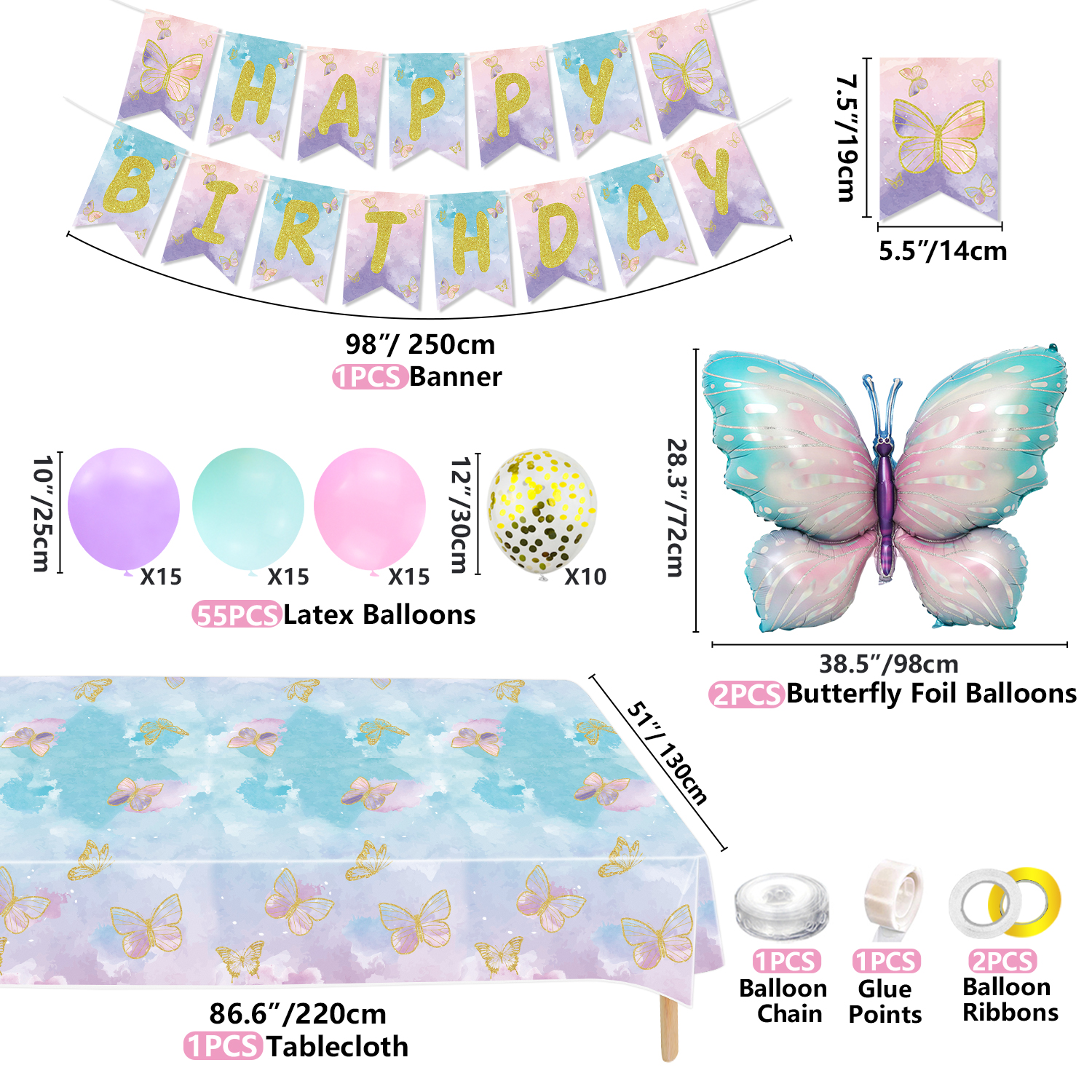 256 Pcs Butterfly Party Decorations - Including Plates, Tablecloth, Balloons, Banner, Butterfly Stickers, Cups, Butterfly Wing Set for Butterfly Birthday Decorations, Fairy Party Supplies - image 3 of 7