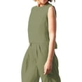 thumbnail image 2 of Qmyliery Women's Casual Pants Set Solid Color Round Neck Sleeveless Tops Button Closure Wide Leg Trousers, 2 of 9