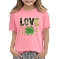 thumbnail image 6 of Girls St. Patrick's Day T-Shirt Pink Shamrock Love Kids Short Sleeve Shirt Cotton Crewneck Holiday Top,Size 3 T, 6 of 9