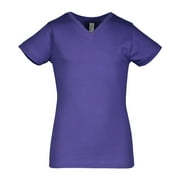 Girls' V-Neck Fine Jersey T-Shirt - PURPLE - XL