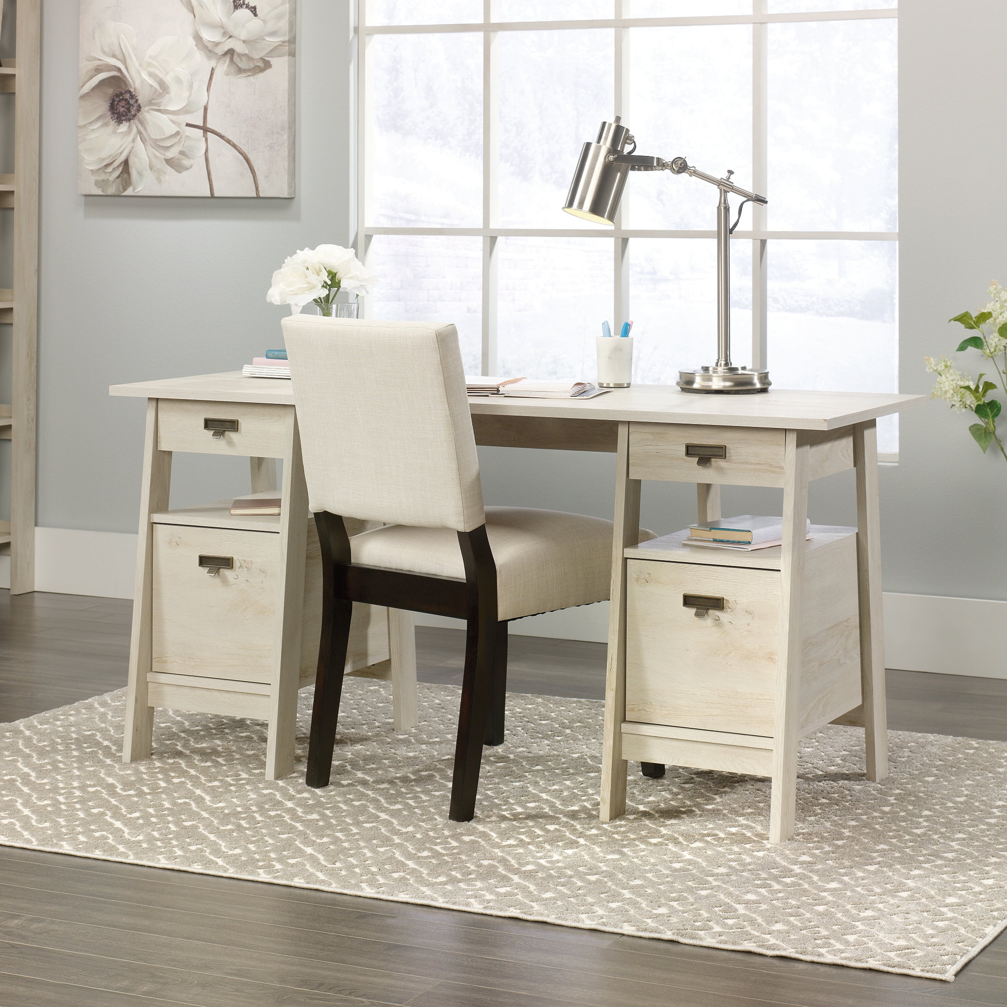 Sauder Trestle Executive Desk, Chalked Chestnut Finish