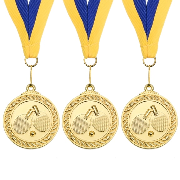 2" Ping Pong Medals Table Tennis Award Medals Gold Medal with Ribbon Blue Yellow, 3 Pack