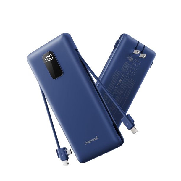 Power Bank Charmast 10000mAh con Enchufe AC y Cables Integrados para iOS y Type-C