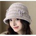 thumbnail image 7 of YooGuoGuo Women Crochet Bucket Hat Handmade Foldable Knit Beanies Cap Fashion Bow Fishing Caps Cute Striped Bowler Hats, 7 of 7