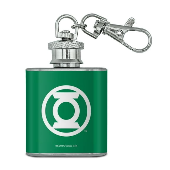 Green Lantern White Logo Stainless Steel 1oz Mini Flask Key Chain