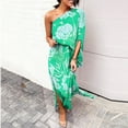 thumbnail image 2 of Wycnly Summer Dresses for Women Beach One Shoulder Elastic Waist Slit Hem Long Dresses 2024 Elbow-Length Slash Neck Flowers Print Maxi Formal Dress Mint Green XXL, 2 of 5