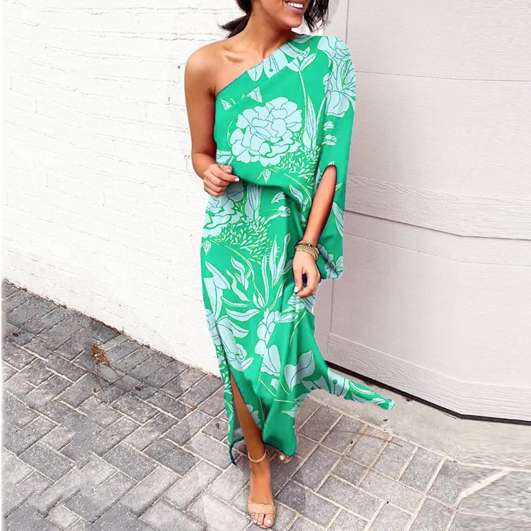 Summer Saving Wycnly Summer Dresses for Women Beach One Shoulder Elastic  Waist Slit Hem Long Dresses 2024 Elbow-Length Slash Neck Flowers Print Maxi  Formal Dress Mint Green m - Walmart.com
