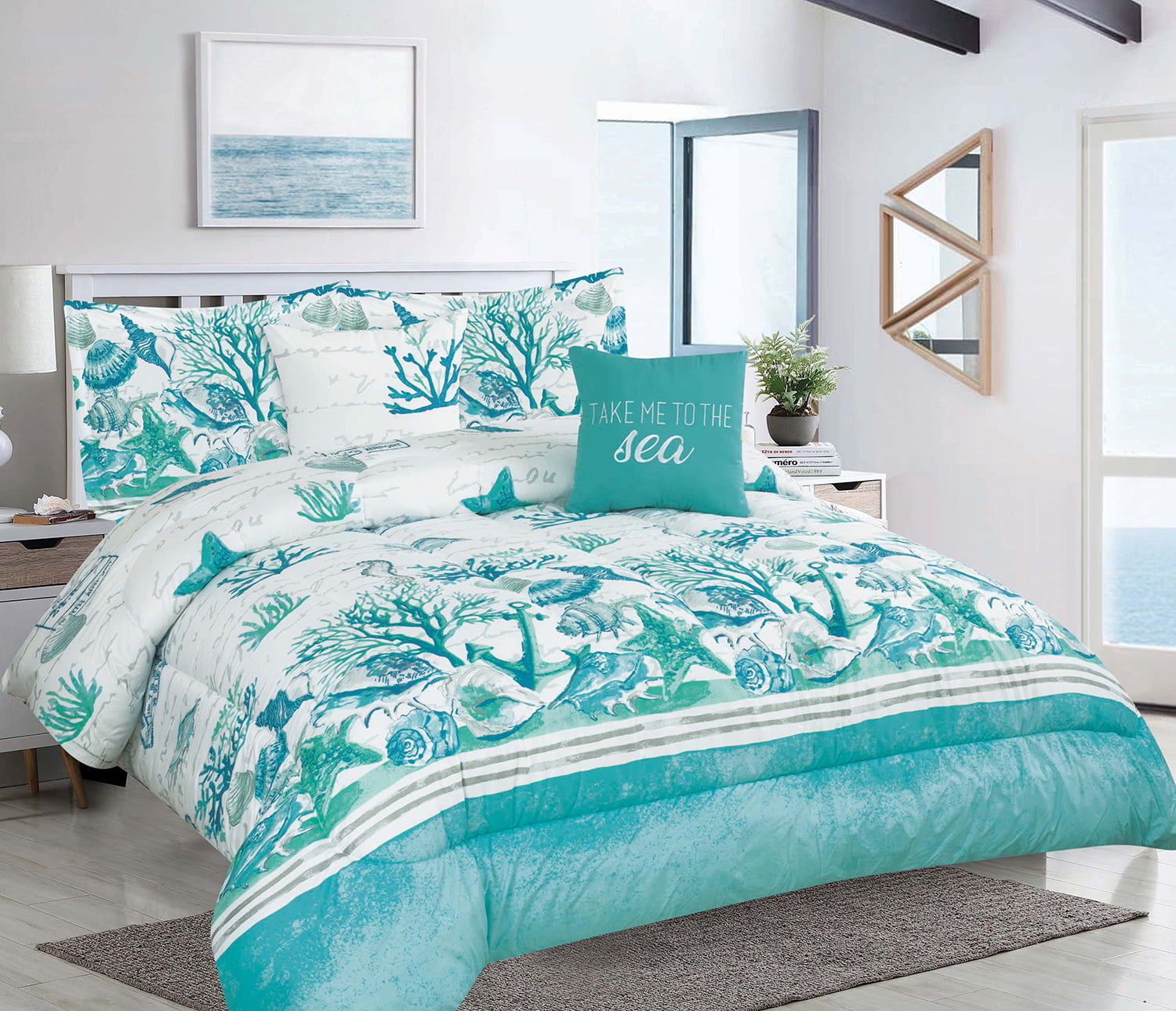 Full/Queen Coastal Seashell Oversized 5-Piece Comforter ...