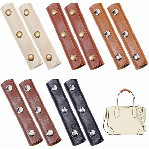 10Pcs Leather Wrap Cover 5 Color Handle Grip Protector Handbag Handle Covers with Iron Snap Button for Luggage Shopping Travel Bag 3.54x5.12x0.07-0.26 inch