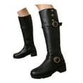 thumbnail image 2 of Leozcaa Women's Knee High Boots Buckle Wide Calf Riding Boots Retro Leather Side Zipper Motorcycle Boots, 2 of 9