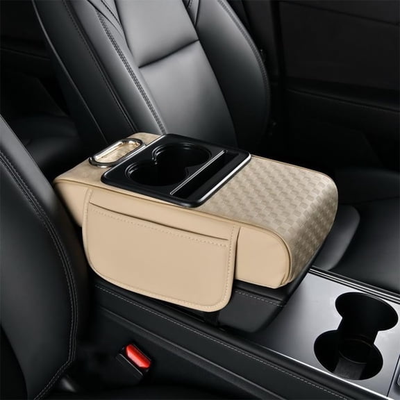 Car Center Console Cover Armrest Pad with Storage Pockets Cup Holder Phone Slot