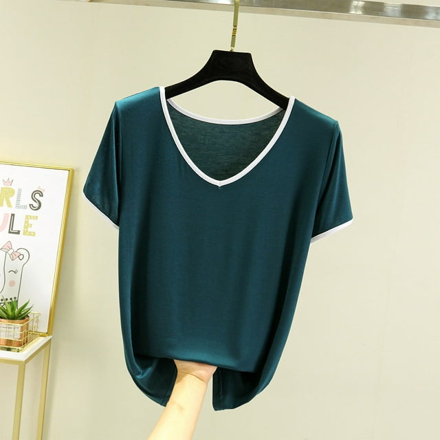 Qtocio Womens Casual Tops,Solid Color Crewneck Short Sleeve T Shirt Summer Loose Style Basic Tee Blouse