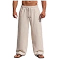 thumbnail image 2 of Ceisia Men's Linen Blend Wide Leg Pants Elastic Waist Drawstring Breathable Loose Fit Summer Beach Trousers Khaki XXL Gifts for Father, 2 of 9
