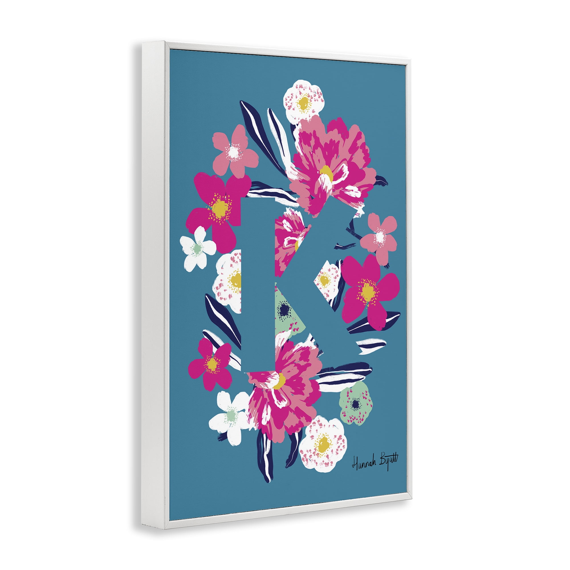 Stupell Industries Floral Bloom Letter K Botanical & Floral Painting White Framed Art Print Wall Art, 12 x 18