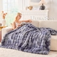 thumbnail image 3 of ROSEKIND 8lbs Faux Rabbit Fur Bubble Fleece Throw Blanket for Sofa & Bed, ultra-soft Cozy Gift for Adults & Friends, 90"x90", Tie-dye Blue, 3 of 8