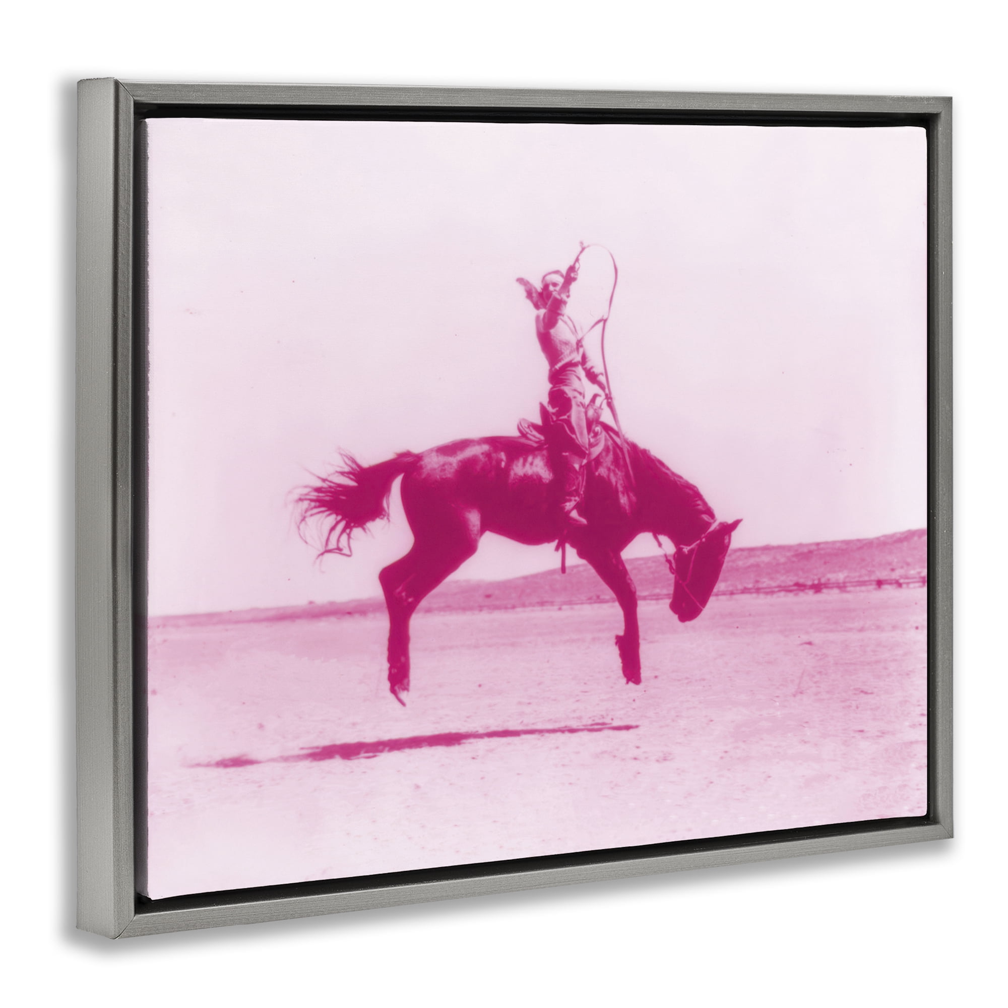 Stupell Industries Pink Galloping Cowgirl Animals Painting Gray Floater Framed Canvas Art Print Wall Art, 31 x 25